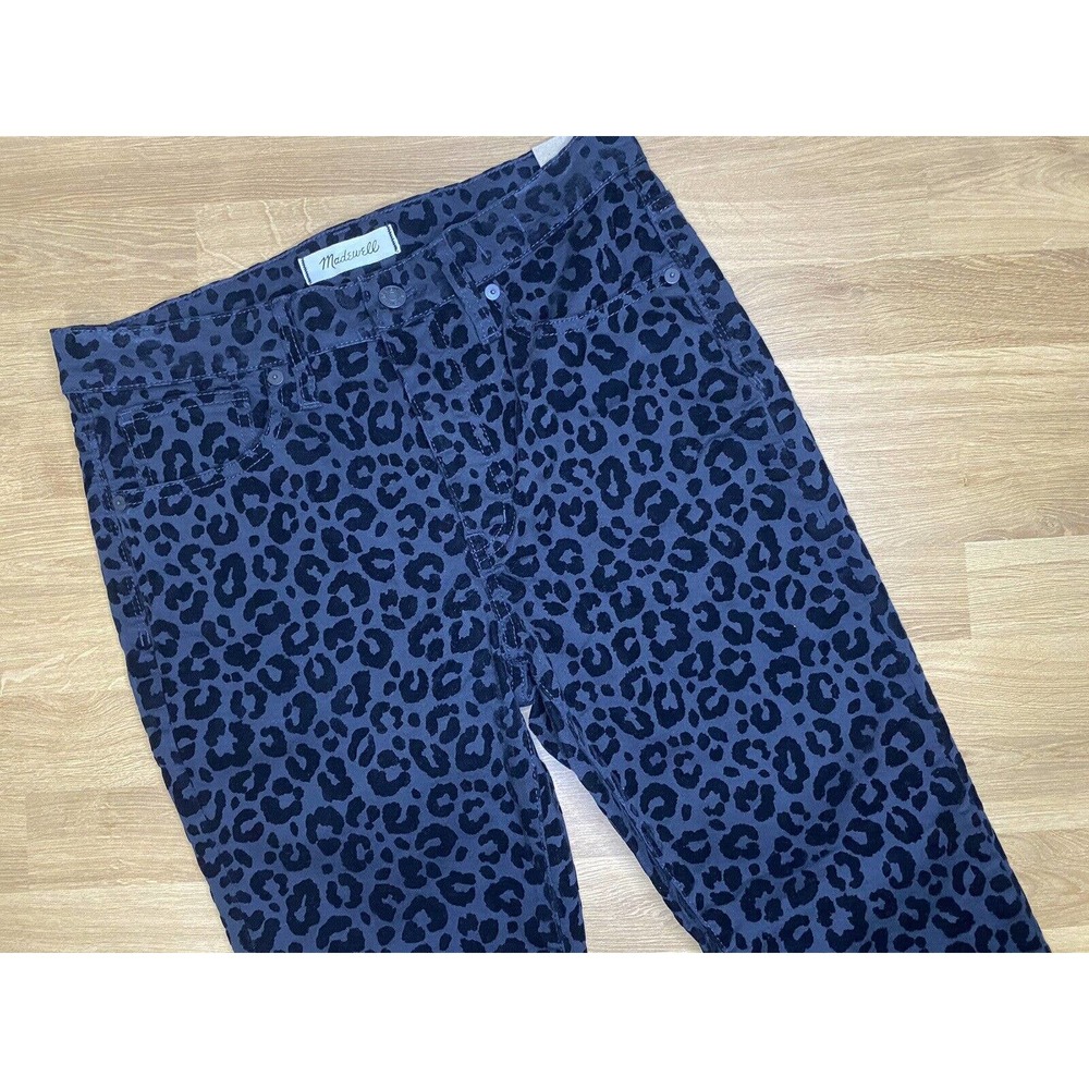 Madewell Jeans Womens 27 Black 9” Midrise Skinny Flocked Leopard Denim Animal - Picture 7 of 14